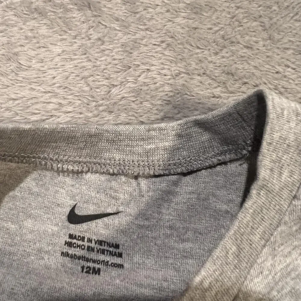 Nike Shirt Tee Baby 12M Gray Box Logo Red Swoosh Graphic Short Sleeve New Tag